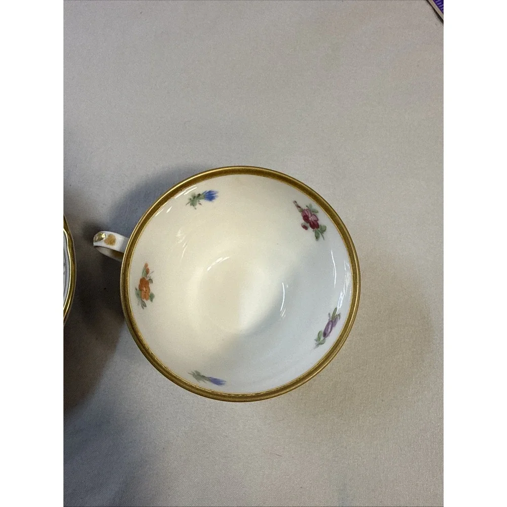 Antique Dresden Schumann Empress Floral Coffee Tea Cup & Saucer
